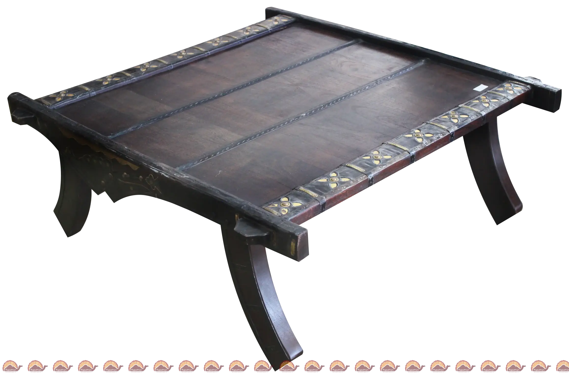 Antique Tibetan-Style Wood & Copper Coffee Table